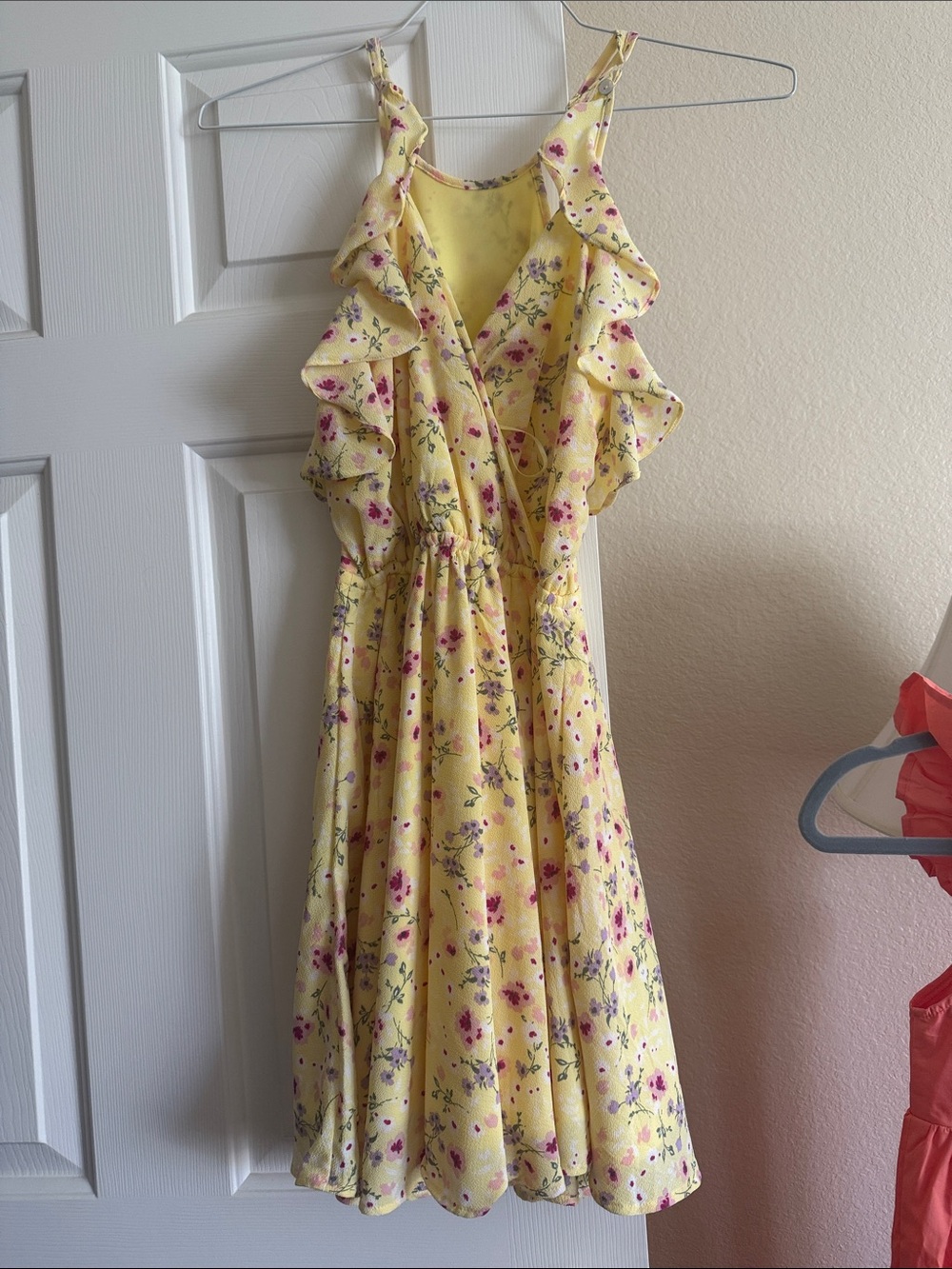 Francesca's Collections Yellow Floral Ruffle Midi Dress
